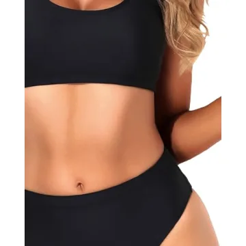 Tempt Me Women Black Two Piece Sporty High Waisted Swimsuit