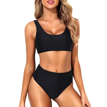 Tempt Me Women Black Two Piece Sporty High Waisted Swimsuit