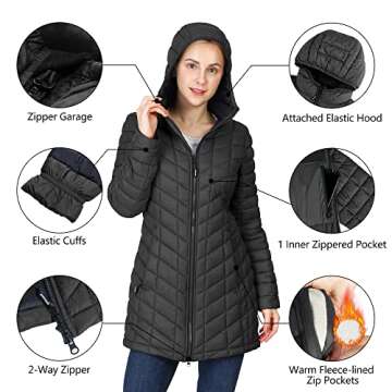 Outdoor Ventures Women's Maryan Hooded Ultra Lightweight Warm Thermolite Long Puffer Coat