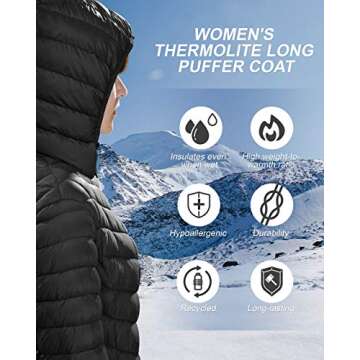 Outdoor Ventures Women's Maryan Hooded Ultra Lightweight Warm Thermolite Long Puffer Coat
