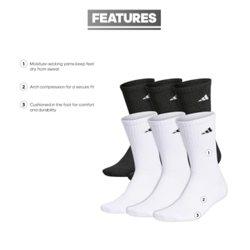 adidas Men's Athletic Cushioned 6-Pack Crew Socks - Comfort & Performance