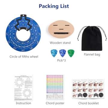 Circle of Fifths Wheel Guitar Accessories with Melody Chord Chart Music Theory Book, Progression Wheel for Musical Learning (Dark blue)