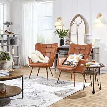 Yaheetech PU Leather Armchair, Modern Accent Chair High Back, Vintage MidCentury Sofa Chairs with Ov...
