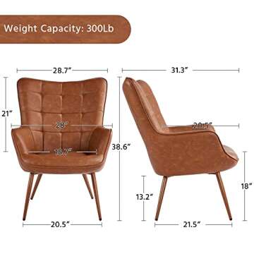 Yaheetech PU Leather Armchair, Modern Accent Chair High Back, Vintage MidCentury Sofa Chairs with Oversized Padded and Strong Structure for Living Room/Bedroom/Office, Brown, 2 pcs