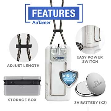 AirTamer A302 | Small Personal and Portable Air Purifier | Lithium Battery Operated | New Electrosta...