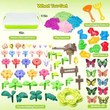 Flower Garden Sensory Bin Toys for Toddlers Kids Age 3-6, 51 PCS Garden Building Blocks, 2.2lbs Sens...