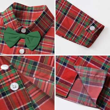 SANGTREE Boys' Clothes Set, 3PCS Gentleman Outfits for Boy of Dress Shirt with Bow Tie + Newsboy Hat + Suspender Pants Sets Kid, Hat - Plaid Red, 12-18 Months = Tag 80