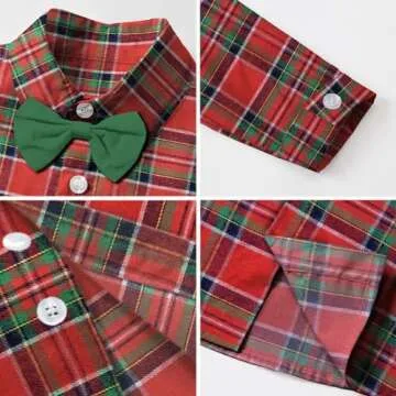 SANGTREE Boys' Clothes Set, 3PCS Gentleman Outfits for Boy of Dress Shirt with Bow Tie + Newsboy Hat + Suspender Pants Sets Kid, Hat - Plaid Red, 12-18 Months = Tag 80