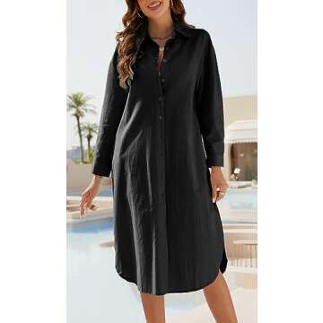 Ladyful Womens Cotton Linen Shirt Dress Button Down Summer Maxi Shirtdress Midi Dress