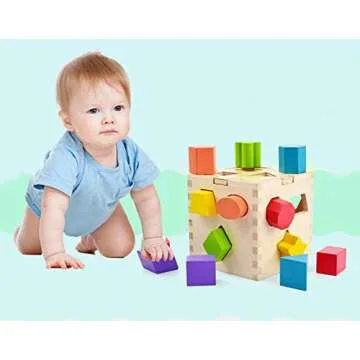 Geometric Shape Sorter for Toddlers - 6 Color Stacking Blocks