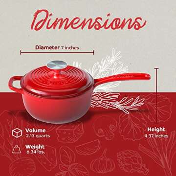 Segretto Small Sauce Pan with Lid, 2.13 QT - Versatile Cast Iron Cookware in Gradient Red