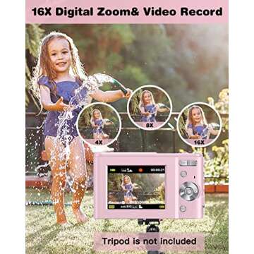 Digital Camera, Lecran Kids Camera FHD 1080P 36.0 Mega Pixels Vlogging Camera with 16X Digital Zoom, LCD Screen, Compact Portable Mini Cameras for Kids, Teens, Students (Pink)