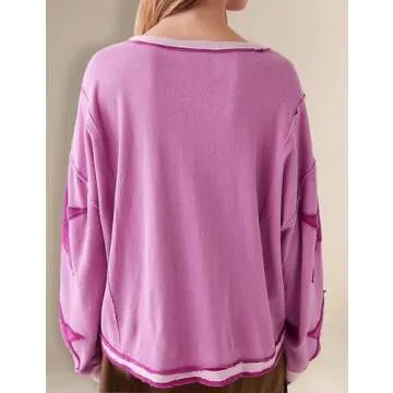 FUNTOUR Women Free Shirts People Free Dupe, Dupes, Long Sleeve Oversized Crewneck Star Shirts Y2K Grunge Pullover Grunge Clothes