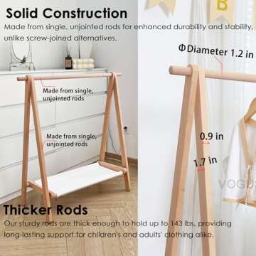 VOGUSLAND Dress up Rack, Child Garment Rack, Kids Clothing Rack with Storage Shelf (Natural Beech, 3...