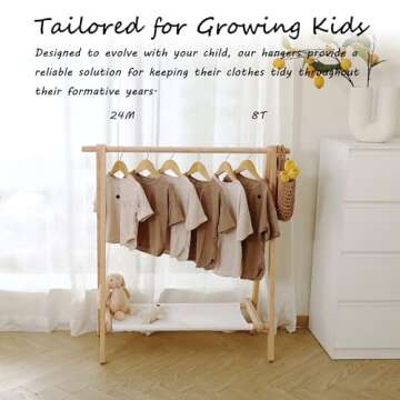 VOGUSLAND Dress up Rack, Child Garment Rack, Kids Clothing Rack with Storage Shelf (Natural Beech, 38" L x 14.5" W x 40" H)