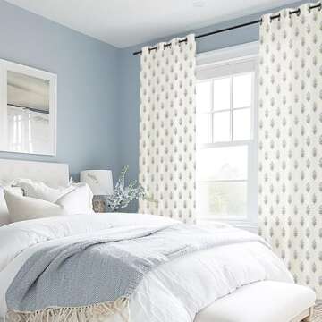 Farmhouse Sheer Curtains 84 Inches Long for Living Room,Cute Blue and Green Boho Vintage Floral Spring Window Treatments Light Filtering Grommet Curtain Drapes 84 Inch Length 2 Panels Set