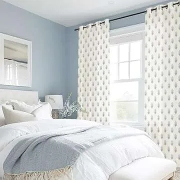 Farmhouse Sheer Curtains 84 Inches Long for Living Room,Cute Blue and Green Boho Vintage Floral Spring Window Treatments Light Filtering Grommet Curtain Drapes 84 Inch Length 2 Panels Set