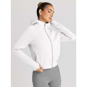 Trendy Queen Womens Zip Up Hoodies Jackets Cropped Sweatshirts Fleece Fall Outfits Casual Comfy Y2k Tops Winter Clothes 2025 White S