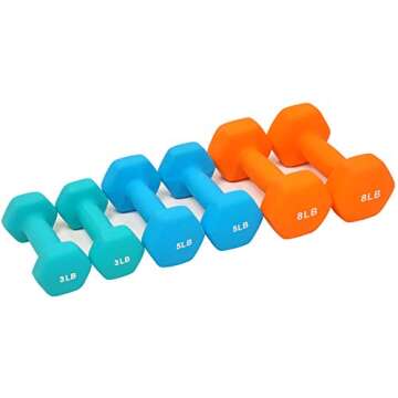Fitvids Colored Vinyl or Neoprene Coated Dumbbell Set with Stand, 32-Pound Set with Stand, 3LB, 5LB, 8LB Pairs, Cast Iron