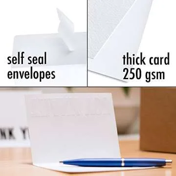 100 Letterpress Thank You Cards and Self Seal Envelopes. Perfect for Graduation, Business, Weddings - Opie’s Paper Company (Black & White)