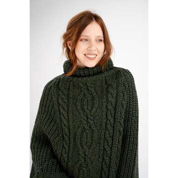 SAOL 100% Merino Wool Cable Knit Ladies Irish Aran Poncho Cardigan