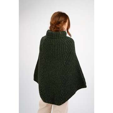 SAOL 100% Merino Wool Cable Knit Ladies Irish Aran Poncho Cardigan
