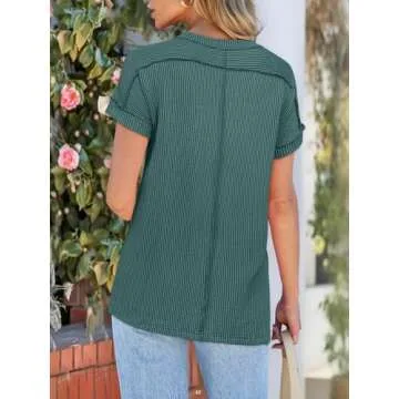 ANRABESS Womens Short Sleeve Crewneck Shirts Ribbed Knit High Low Hem T Shirt 2025 Summer Spring Casual Tops Trendy Clothes Deep Green Medium