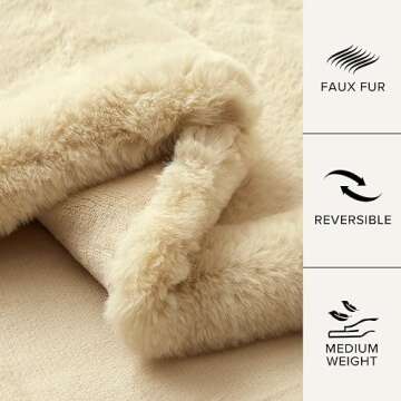 UGG 16798 Euphoria Plush Faux Fur Reversible Throw Blanket for Bed Couch Luxury Hotel Style Fuzzy Fluffy Soft Luxurious Cozy Home Decor Machine Washable Easy Care Blanket, 50 x 70-Inch, Bone