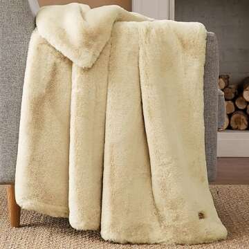 UGG 16798 Euphoria Plush Faux Fur Reversible Throw Blanket for Bed Couch Luxury Hotel Style Fuzzy Fluffy Soft Luxurious Cozy Home Decor Machine Washable Easy Care Blanket, 50 x 70-Inch, Bone