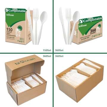 BIOCEAN 100% Compostable No Plastic Knives Forks Spoons Utensils, Heavyweight Heavy Duty Eco Friendly Flatware for Lounge Party Wedding BBQ Picnic Camping