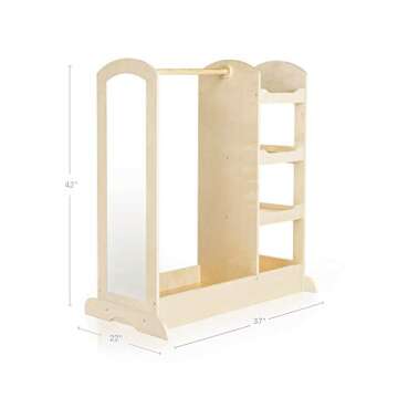 Guidecraft See and Store Dress-up Center – Natural: Armoire for Kids with Mirror & Shelves, Clothe...