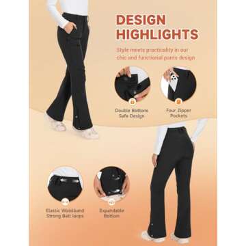 Hiauspor Womens-Snow-Ski-Pants-Fleece-Lined-Water-Resistant Insulated Thermal Flare Warm for Snowboard Winter Hiking(Black, 8, 31")