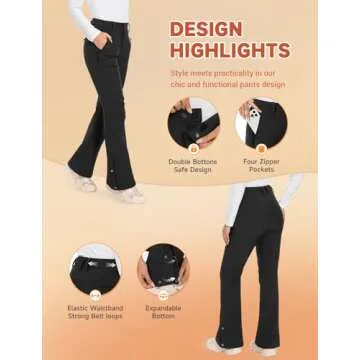 Hiauspor Womens-Snow-Ski-Pants-Fleece-Lined-Water-Resistant Insulated Thermal Flare Warm for Snowboard Winter Hiking(Black, 8, 31")