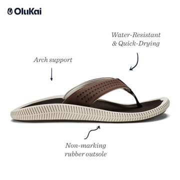 OLUKAI Ulele Men's Beach Sandals, Water-Resistant Comfort