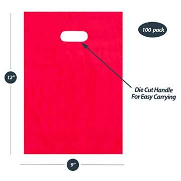 High-Quality 9x12 Red Die Cut Handle Shopping Bags - 100 Count