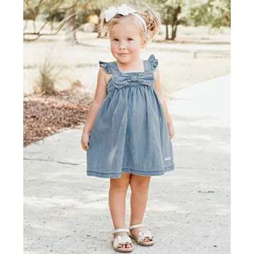 Stylish RuffleButts Girls Denim Bow Dress for Special Events