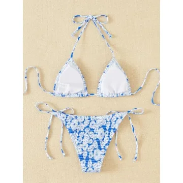 Stylish MakeMeChic Halter Tie Side Bikini Set for Summer