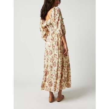 Chic Women Boho Puff Sleeve Maxi Dress 2023