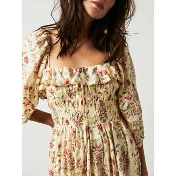 Chic Women Boho Puff Sleeve Maxi Dress 2023