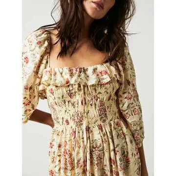 Chic Women Boho Puff Sleeve Maxi Dress 2023