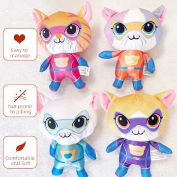 Paecrcea Super Cat Plush Toy – Set of 4 Soft Stuffed Animals – Sparks, Buddy, Ginny, Bitsy – Adorable Kitties Gift Set for Children(8.5 Inch) (Cat-4PCS)
