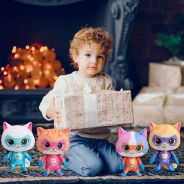 Paecrcea Super Cat Plush Toy – Set of 4 Soft Stuffed Animals – Sparks, Buddy, Ginny, Bitsy – Adorable Kitties Gift Set for Children(8.5 Inch) (Cat-4PCS)