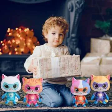 Paecrcea Super Cat Plush Toy – Set of 4 Soft Stuffed Animals – Sparks, Buddy, Ginny, Bitsy – Adorable Kitties Gift Set for Children(8.5 Inch) (Cat-4PCS)