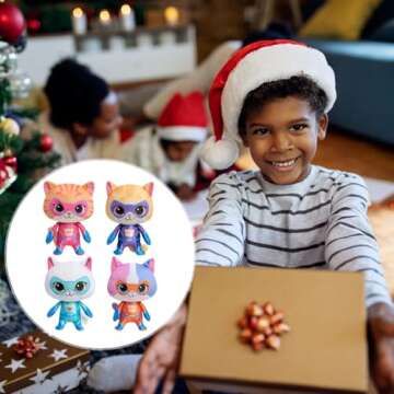 Paecrcea Super Cat Plush Toy – Set of 4 Soft Stuffed Animals – Sparks, Buddy, Ginny, Bitsy – Adorable Kitties Gift Set for Children(8.5 Inch) (Cat-4PCS)