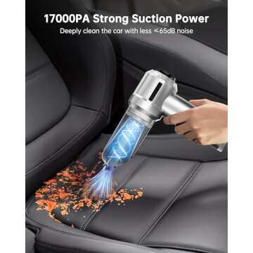 Car Vacuum Portable Cordless, 17000PA High Power, 4 in 1 Mini Handheld Vacuum with Air Duster, Type-...