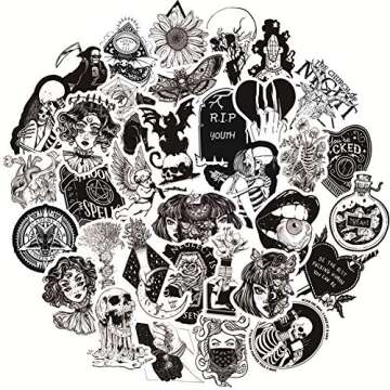 50PCS Gothic Stickers for Water Bottle,Black White Skull Stickers,Waterproof Vinyl Stickers Perfect ...