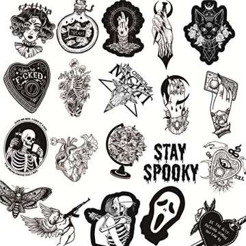 50PCS Gothic Stickers for Water Bottle,Black White Skull Stickers,Waterproof Vinyl Stickers Perfect for Laptop Phone Car Skateboard