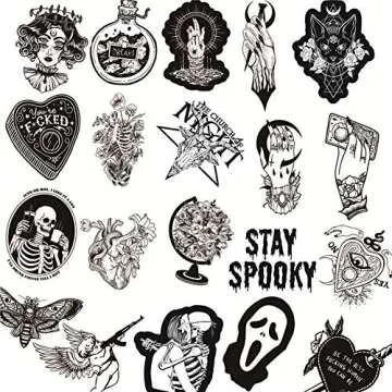 50PCS Gothic Stickers for Water Bottle,Black White Skull Stickers,Waterproof Vinyl Stickers Perfect for Laptop Phone Car Skateboard