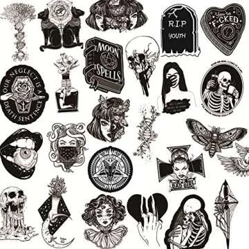 50PCS Gothic Stickers for Water Bottle,Black White Skull Stickers,Waterproof Vinyl Stickers Perfect for Laptop Phone Car Skateboard