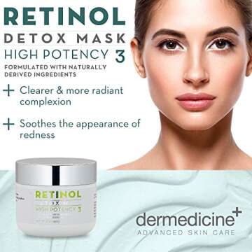 Retinol Detox High Potency Mask 3% Blend for Face | Natural & Organic Botanical Plant Extracts | Cla...
